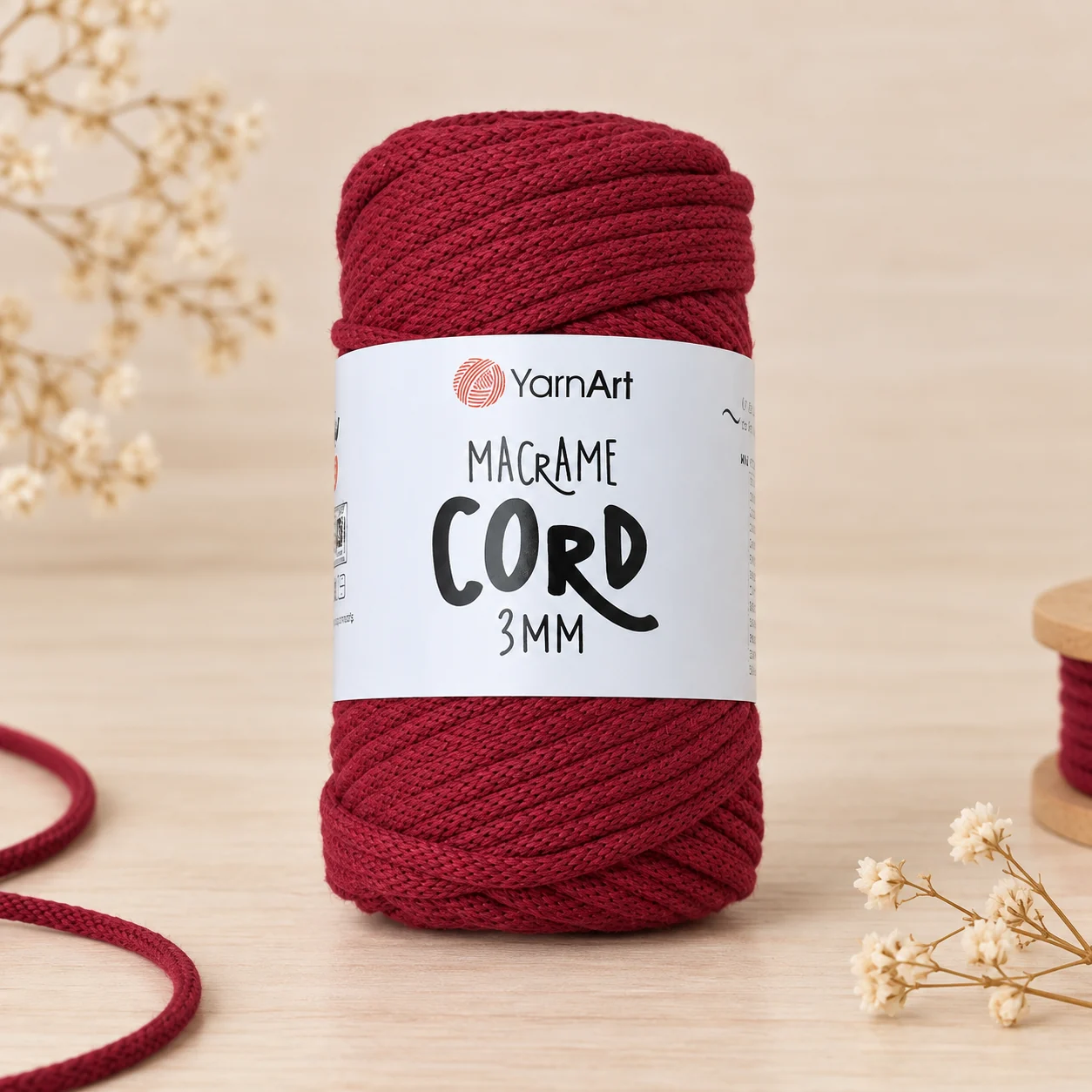 Шнур для макраме YarnArt Macrame Cord 3 мм, бордовий