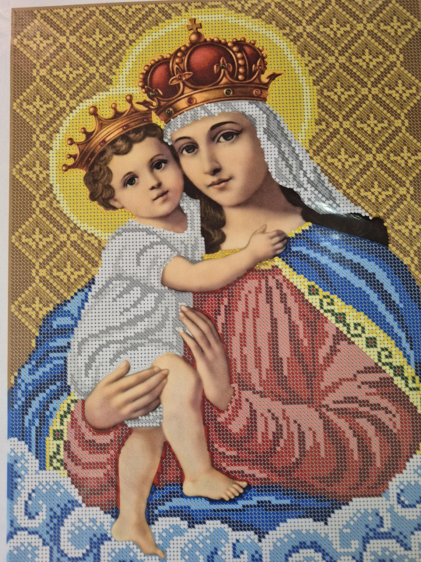 Схема для вишивання бісером «Коронована Богородиця з Немовлям»